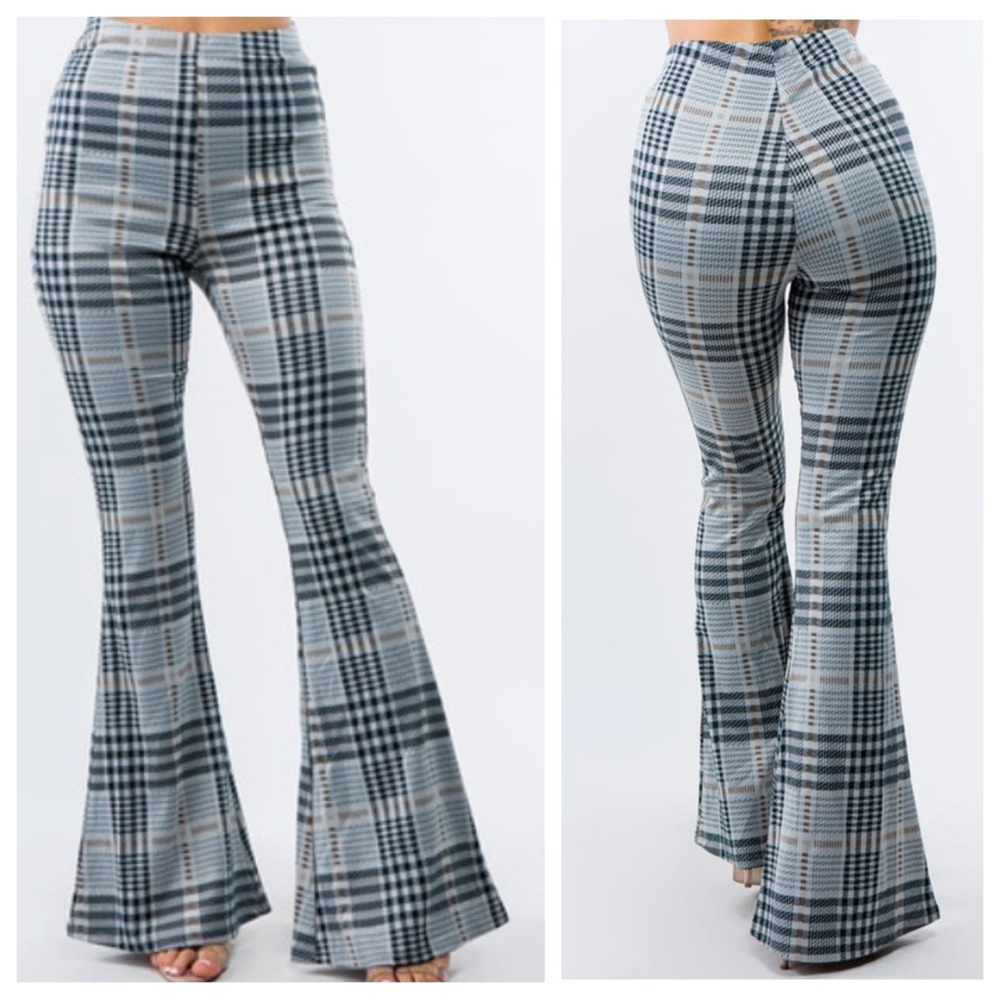 Gray Plaid Flare Pants- 33.25” Inseam - sku 9187